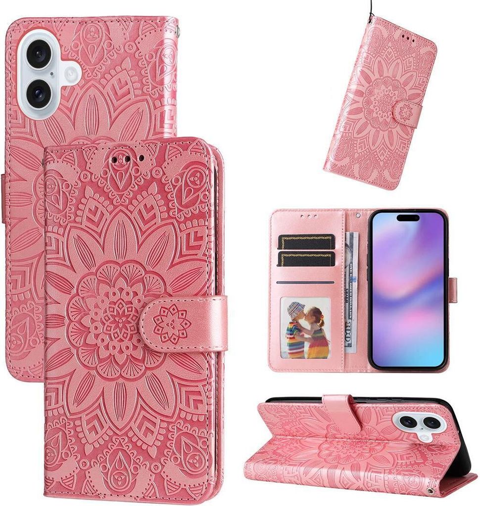 Mobigear Sunflower iPhone 17 Hülle Klapphülle Geldbörse - Pink