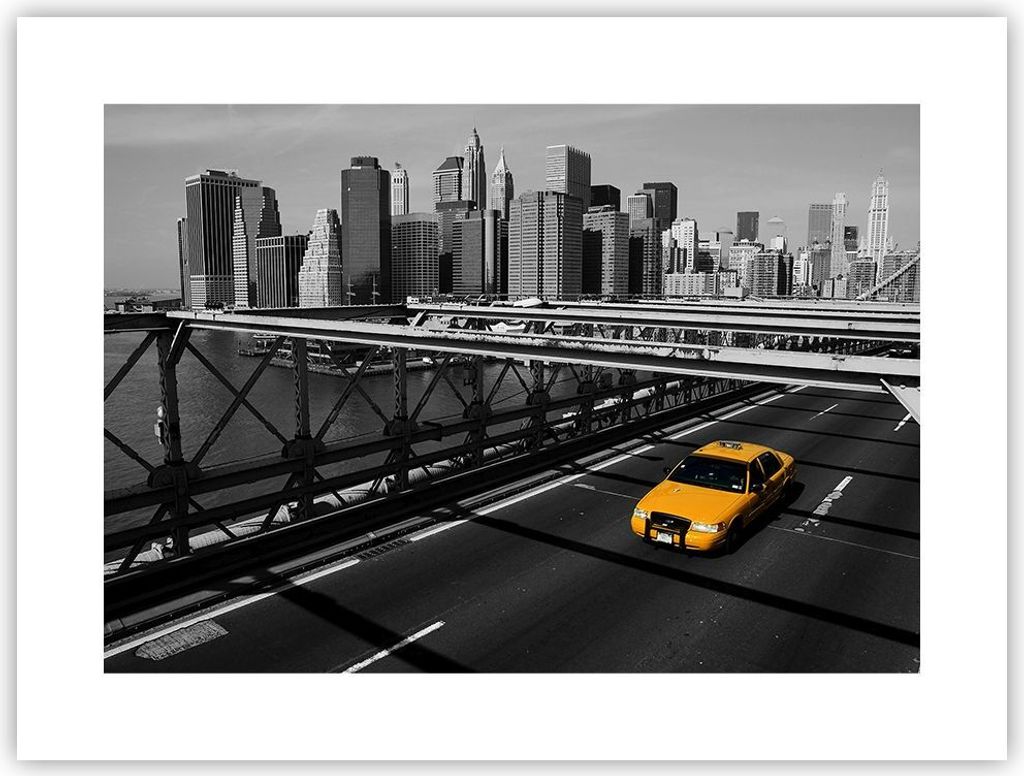 Poster - Poster ohne Rahmen - New York Manhattan Brooklyn Brücke Taxi - 40x30 cm - Wand Bild - Wanddeko - Wandbilder - Kunstposter - Wandposter - ...