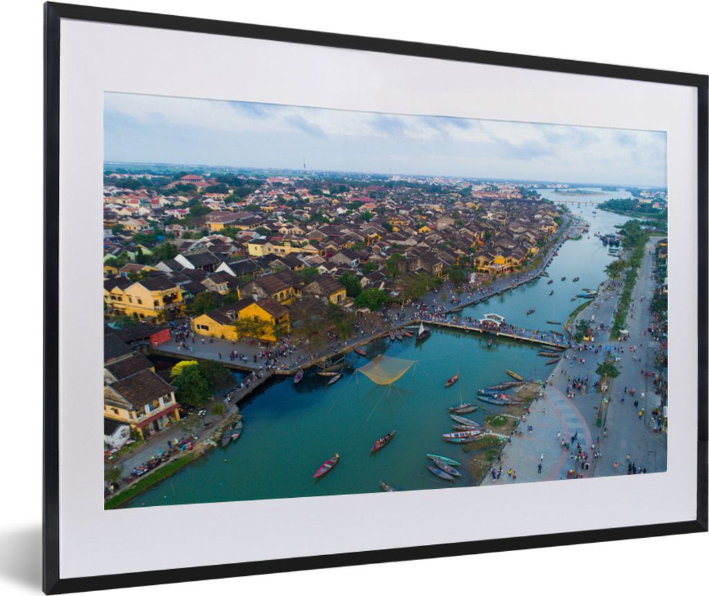 MuchoWow MuchoWow Gerahmtes Poster Luftaufnahme der Altstadt von Hoi An in Vietnam 60x40 cm - Poster mit zchwarzem Bilderrahmen - Schlafzimmer ...