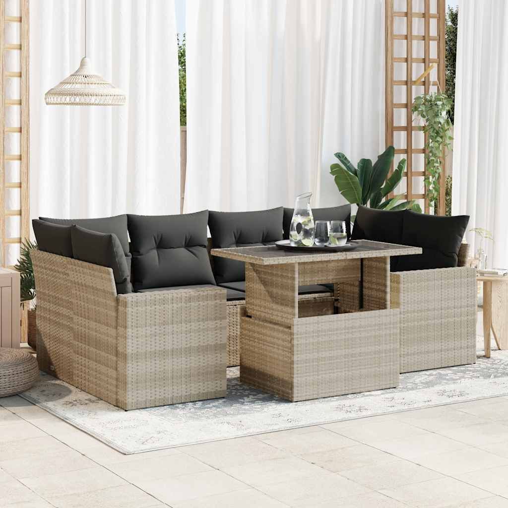 Maison Exclusive - 7-tlg. Garten-Sofagarnitur mit Kissen Hellgrau Poly Rattan