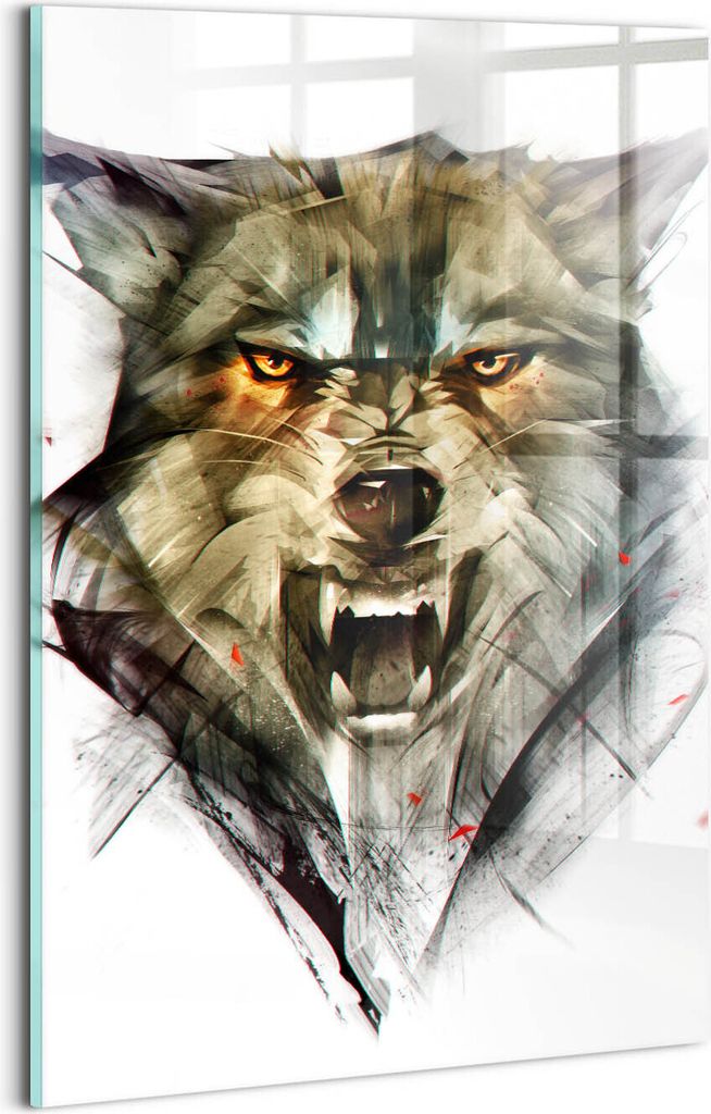 Designer Glasbild - Wandbild - Glas Bild - 20x30 cm - Gezeichnetes Porträt Eines Wolfes