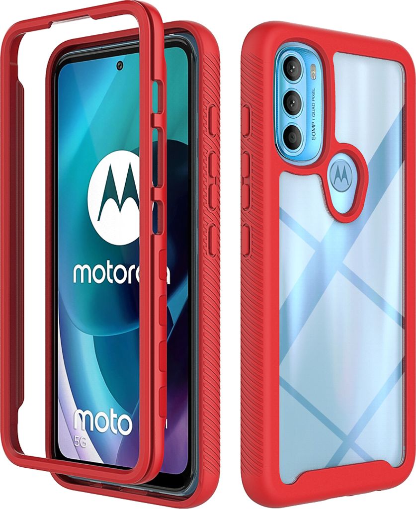 Moto G71 5G Hülle, Hybrid Transparente Rückseite Robust TPU Bumper Rutschfest Stoßfest Ganzkörper Schutzhülle für Motorola Moto G71 5G Rot