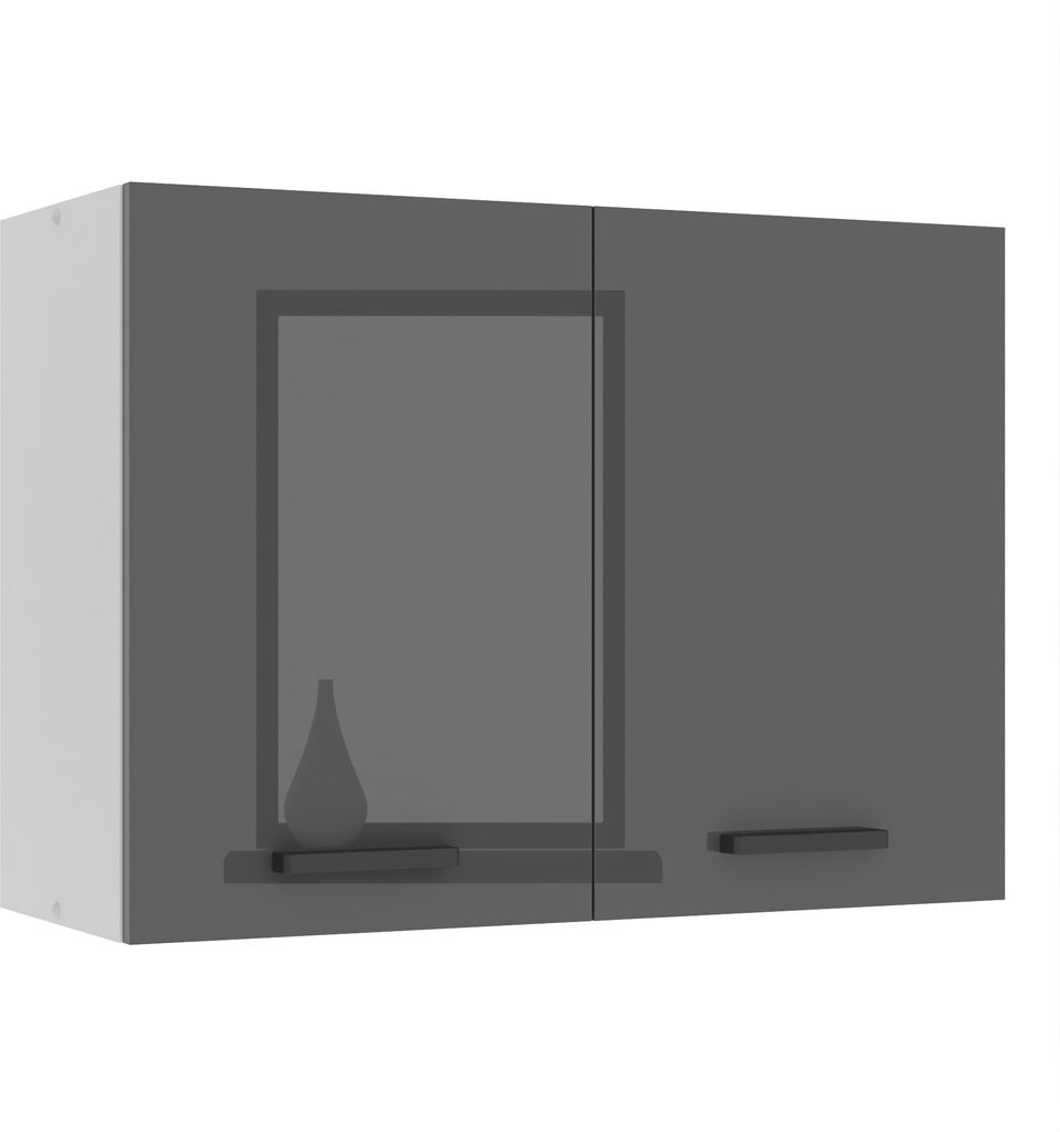 Belini Hängeschrank Küche, Küchenschränke SG. Breite 80 cm. Oberschrank mit 2 Türen, Küchenhängeschränke, Wandschrank Hängend, Silber Hoch...