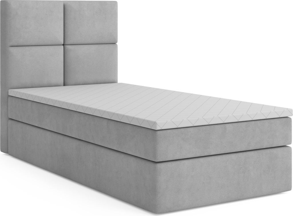 MR GROUP Boxspringbett OMIS 90x200 links Kinderbett Jugendbett Einzelbetten Bett mit Stauraum Polsterbett Matratze Topper H3 Schlafzimmer hellgrau