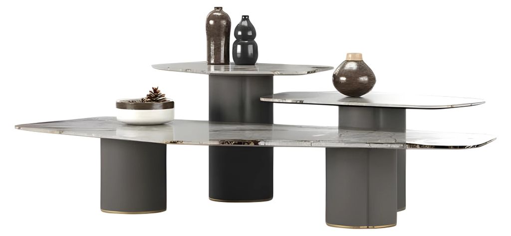 Moderner grauer Metall-Couchtisch-Set mit zeitlosem Design