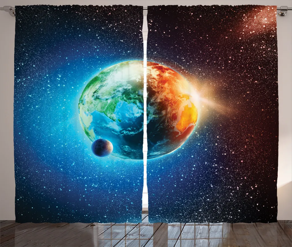 Paire de Rideaux à Bande Universelle Motif Planète Terre 280 x 225 cm