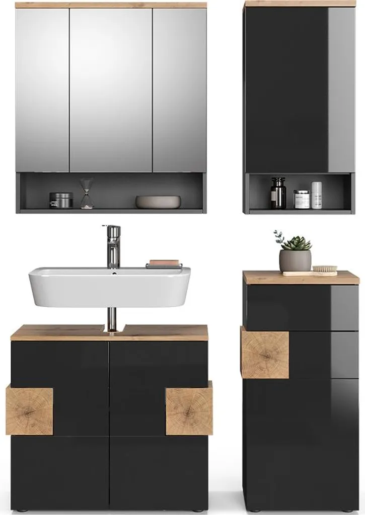 Rangement Salle de Bain Anthracite Vicco Eden 4 Pièces : Stop au Désordre