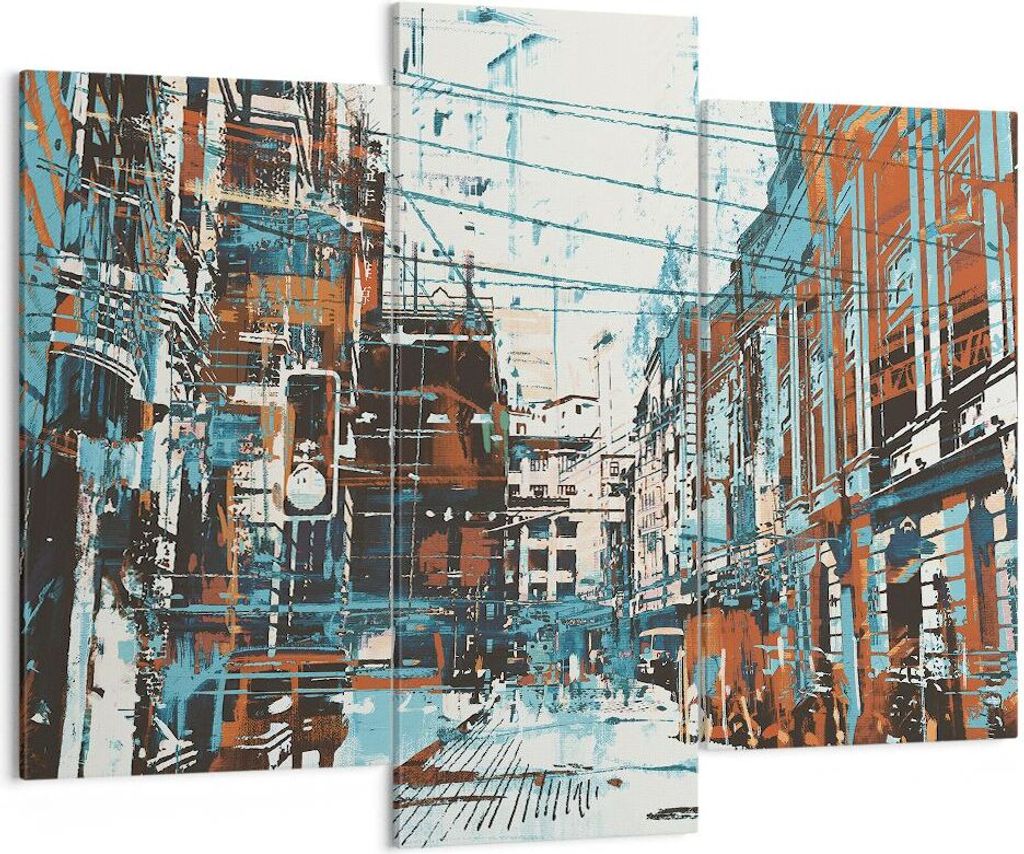 Bild auf Leinwand - Leinwandbild - Stadt Straße Haus - 130x100cm - Wand Bild - Wanddeko - Leinwanddruck - Bilder - Kunstdruck - Wanddekoration - L...