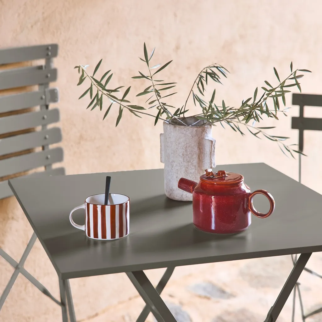 Set tavolo da giardino bistrot pieghevole in metallo con 2 sedie, Verde kaki - 5