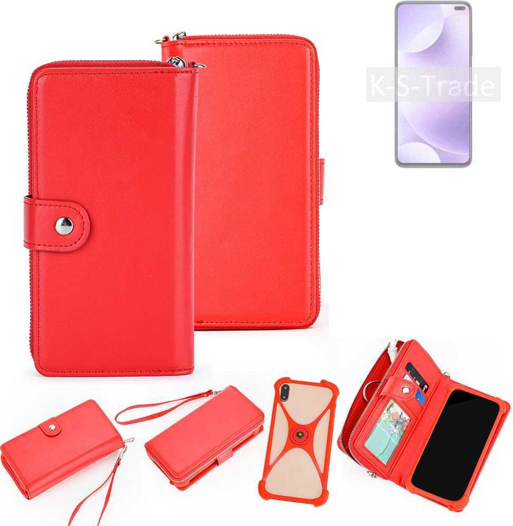 K-S-Trade 2in1 Schutzhülle Portemonnee Handyhülle mit Bumper kompatibel mit Xiaomi Redmi K30 4G Hülle Case Etui Geldbörse Smartphone rot (1x)