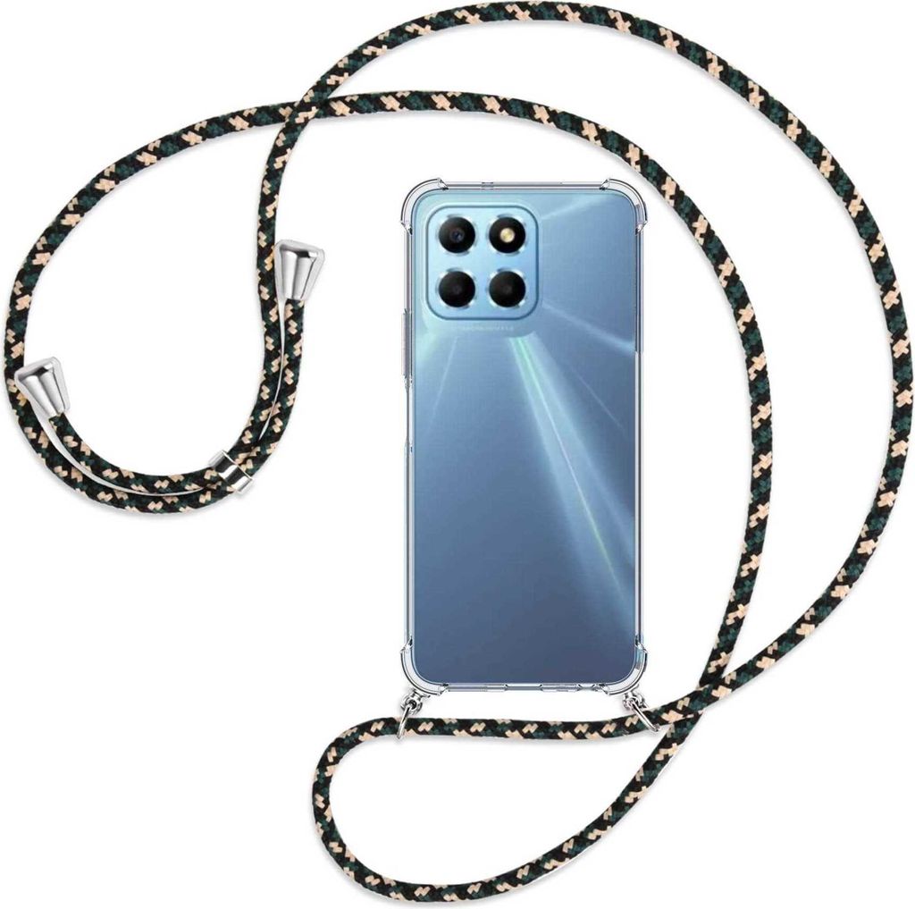 Handykette Backcover-Schutzhülle mit Band (Metall silberfarben) für Honor X8 5G (VNE-N41, 6.5'') - camouflage