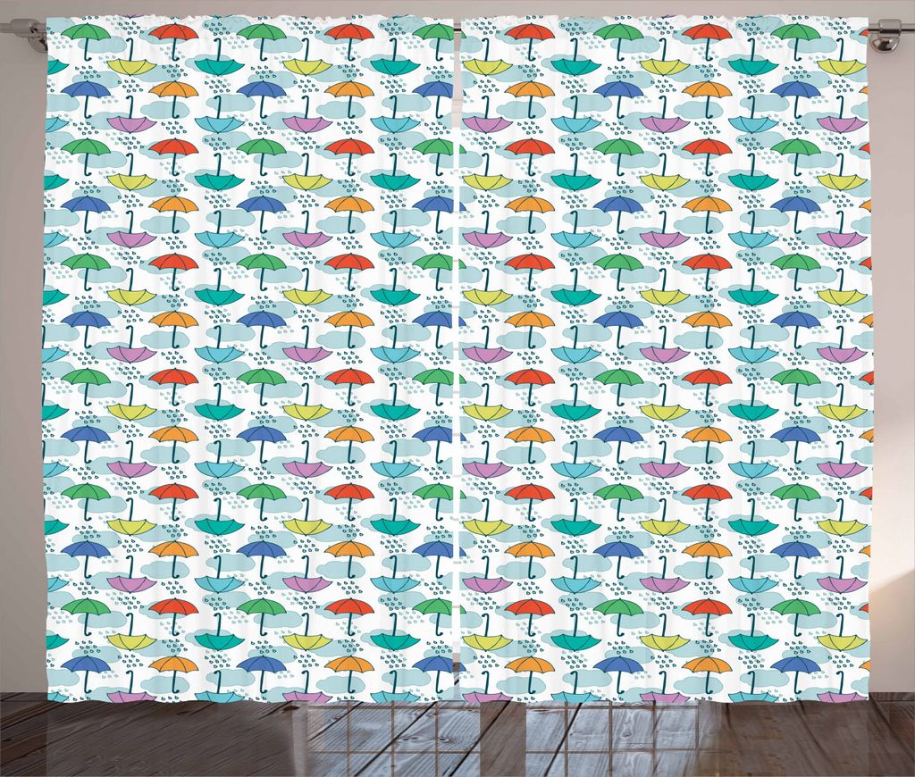 ABAKUHAUS Regenschirm Rustikaler Gardine, Sonnenschirm-Muster im Regen, Schlafzimmer Kräuselband Vorhang mit Schlaufen und Haken, 280 x 225 cm, Me...