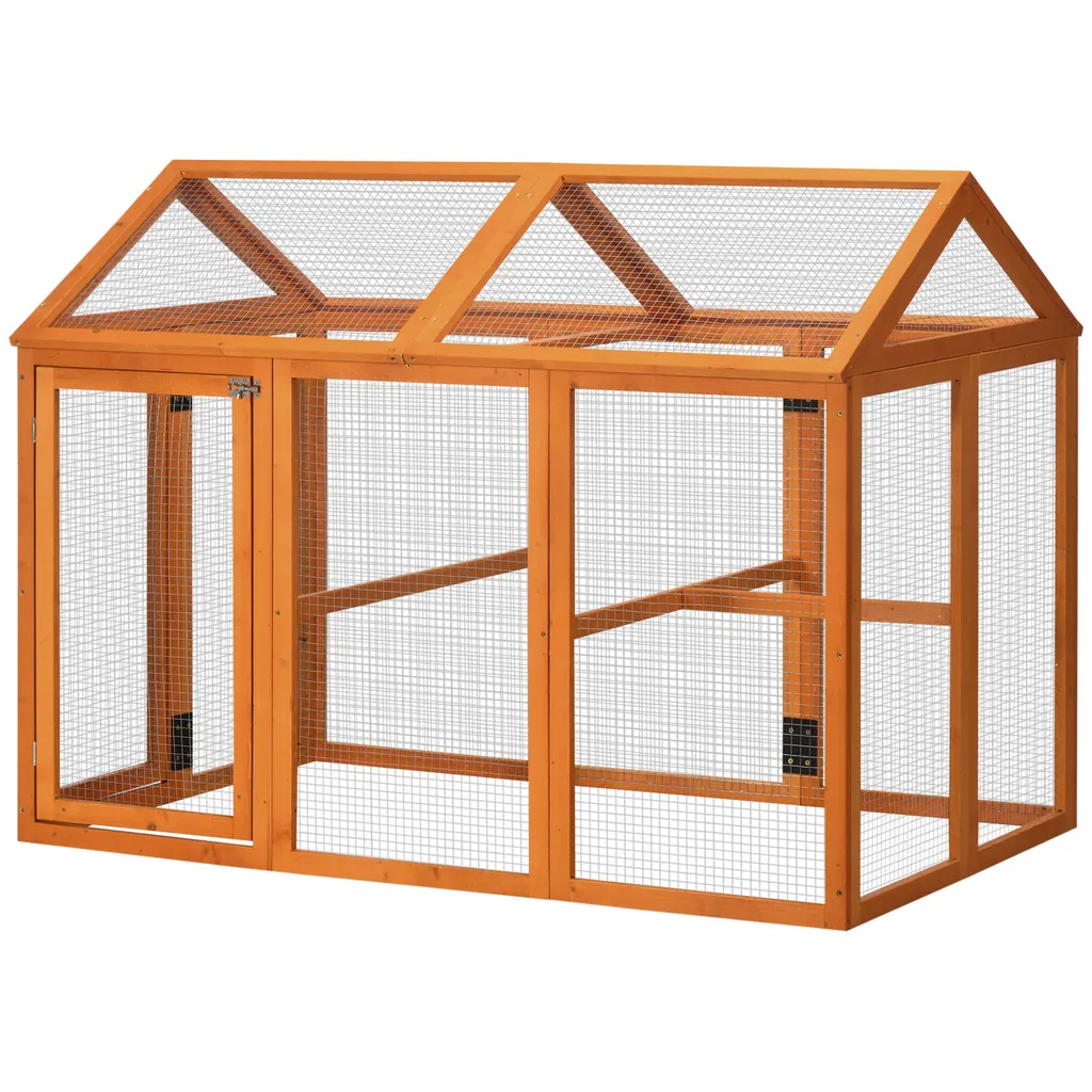 Poulailler PawHut anti-prédateur en bois orange avec parc extérieur