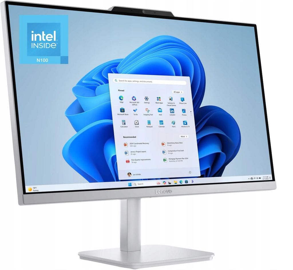 Lenovo AiO V100 N100, schermo da 23,8" Full HD, 8 GB di Immagine del prodotto 