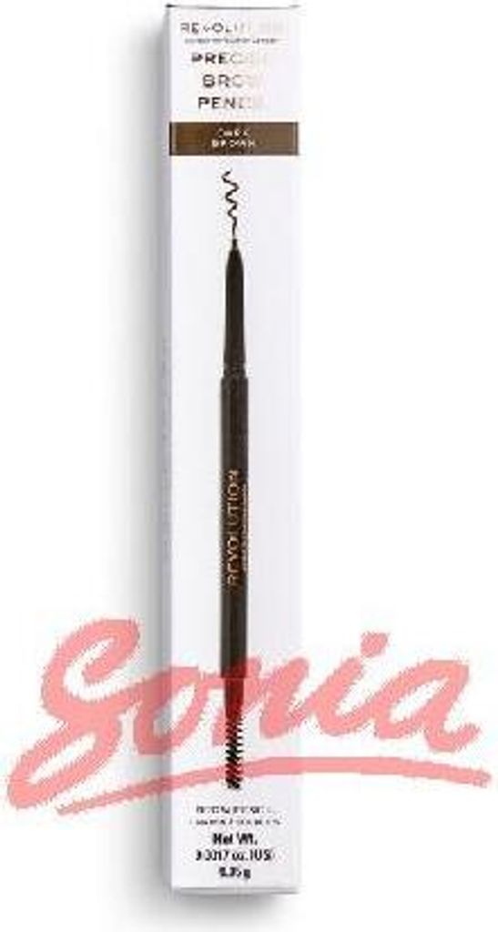 Makeup Revolution Precise Brow Pencil Dual Ended Eyebrow Pencil and Spoolie Brush Fine Tip Dark Brown 9g