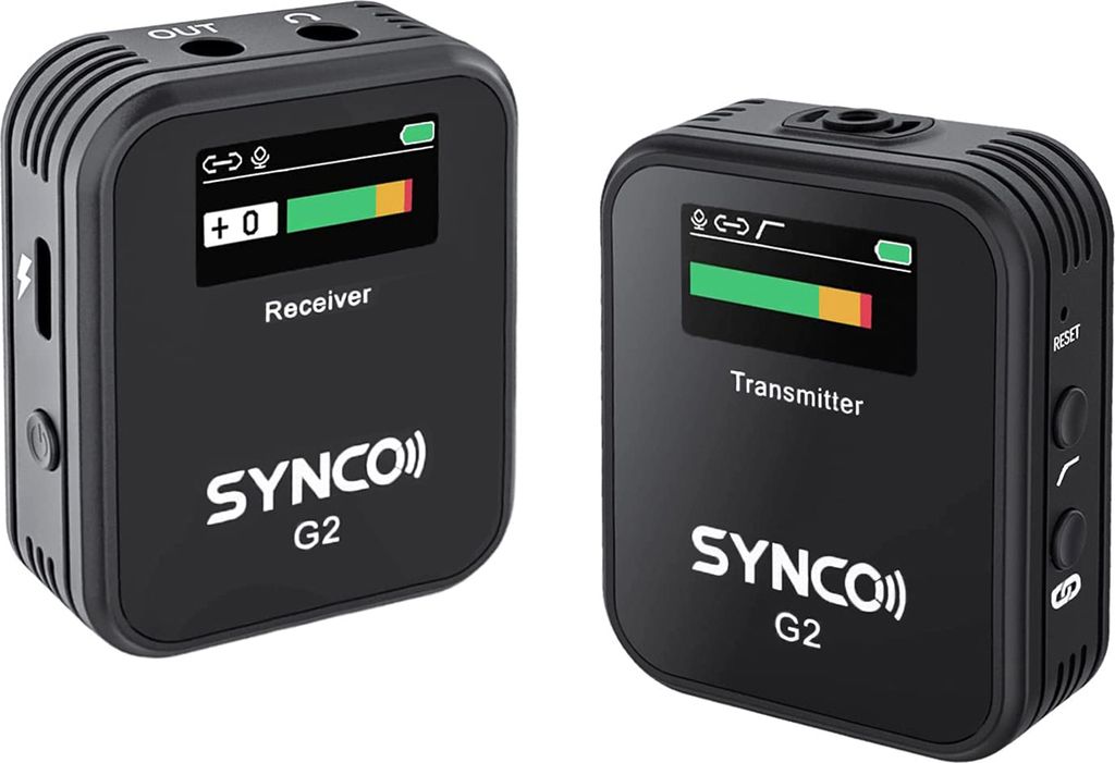 SYNCO G2 (A1) 1-Trigger-1 2,4 G Drahtloses Mikrofonsystem mit 1 Empfaenger + 1 Sender + 1 Lavalier-Mikrofon 150 m Reichweite TFT-Bildschirm 3,5-mm-...