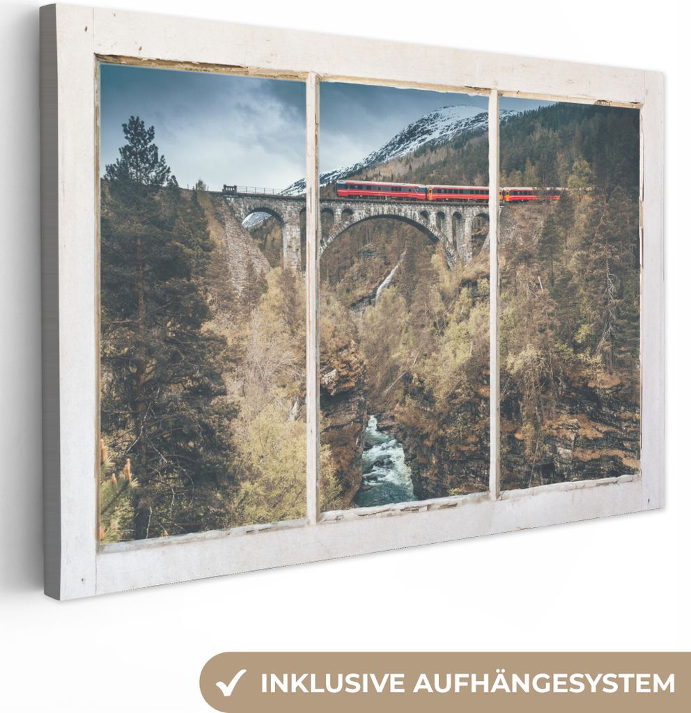 OneMillionCanvasses - Leinwandbilder - 150x100 cm, Aussicht - Berg - Brücke, Wandbilder Kunstdruck Wanddekoration