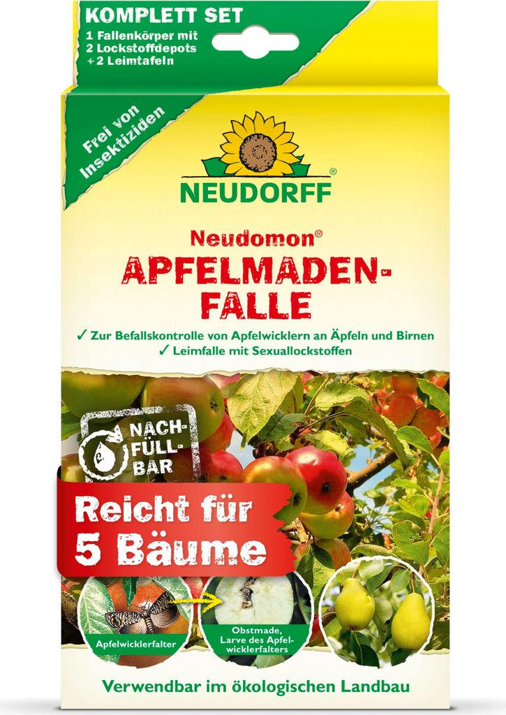 The image shows the packaging of an insect trap for apple moths.
