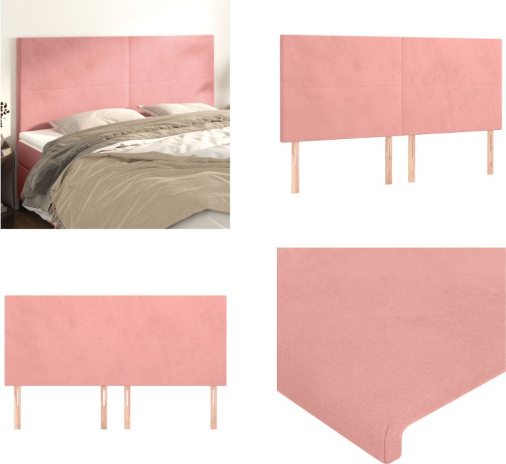 vidaXL Kopfteile 4 Stk. Rosa 80x5x78/88 cm Samt - Kopfteil - Kopfteile - Bett-Kopfteil - Bettkopfteil