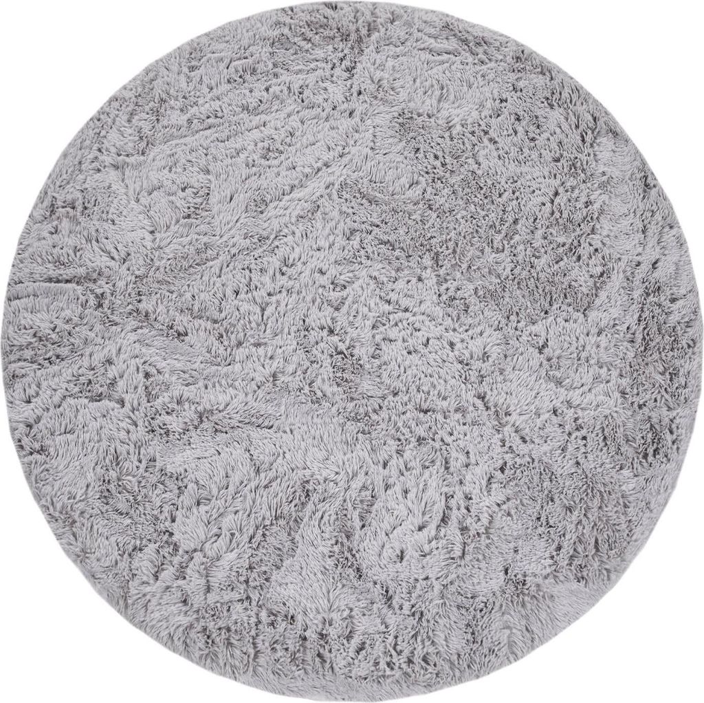 Hochflor Teppich Shaggy waschbar Unifarben Schlafzimmer schmutzabweisend Hellgrau Rund 120D | 100% Polyester | Florhöhe: 33 mm | pflegeleicht