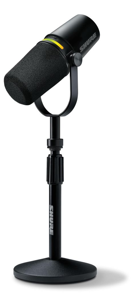 Shure MV7+ Podcast Mikrofon mit Mikrofonständer-Verbessertes Audio, LED-Touchpanel, USB-C- und XLR-Ausgänge, Auto-Level-Modus, digitaler Pop-Filt...