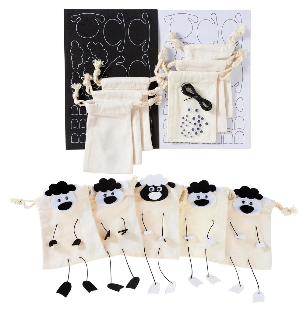 Bastelset Schäfchen 5 Stück – Kreatives Basteln mit Baumwolle, Moosgummi, Kunststoff und Papier – Frühjahrsprojekt mit einer Breite von 10 c...