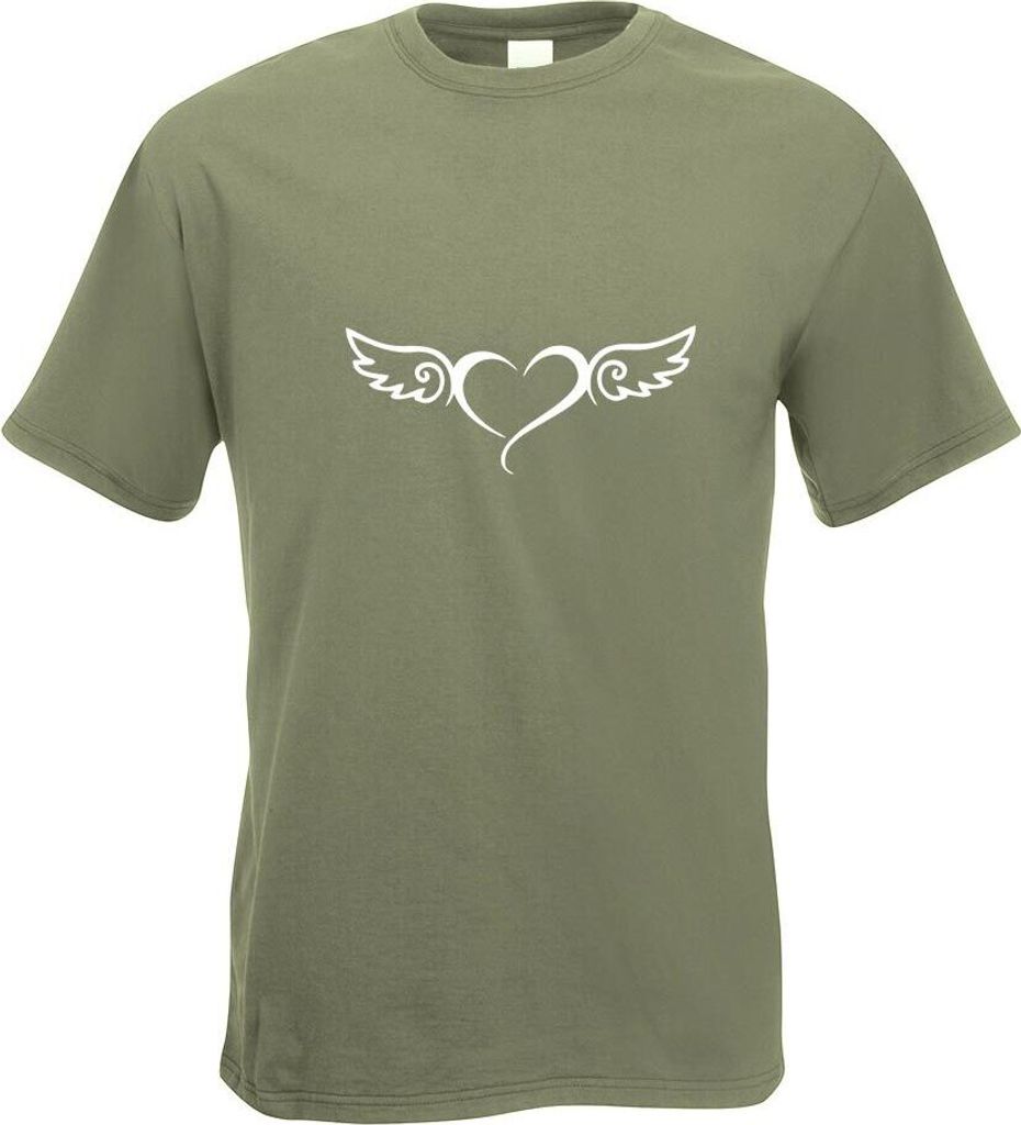 Kiwistar - T-Shirt - Olive - Geflügeltes Herz Motiv Bedruckt Funshirt Design Print - mit Motiv Bedruckt - Funshirt Design - Sport - Freizeit - Her...