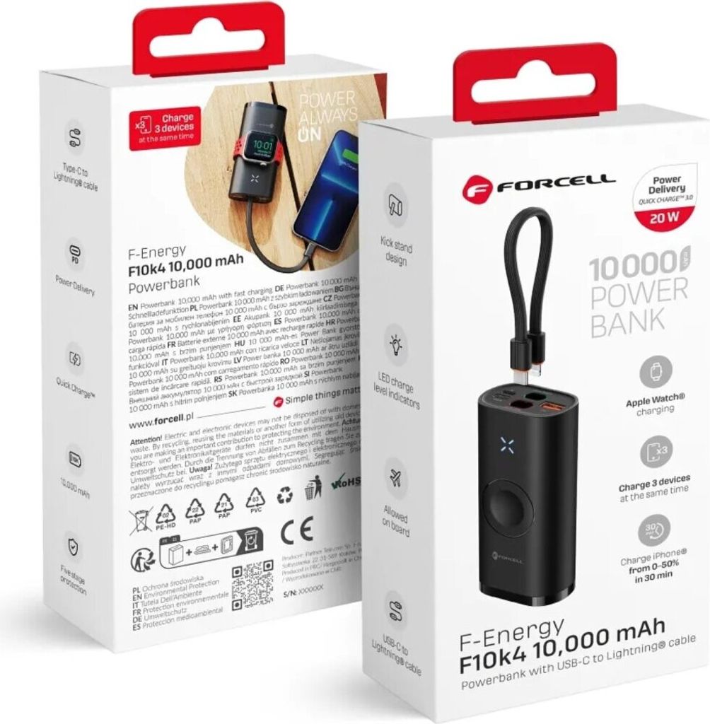 Powerbank Forcell F-Energy F10K4 PD QC3.0 3A 22,5W 10000 Produktbild 
