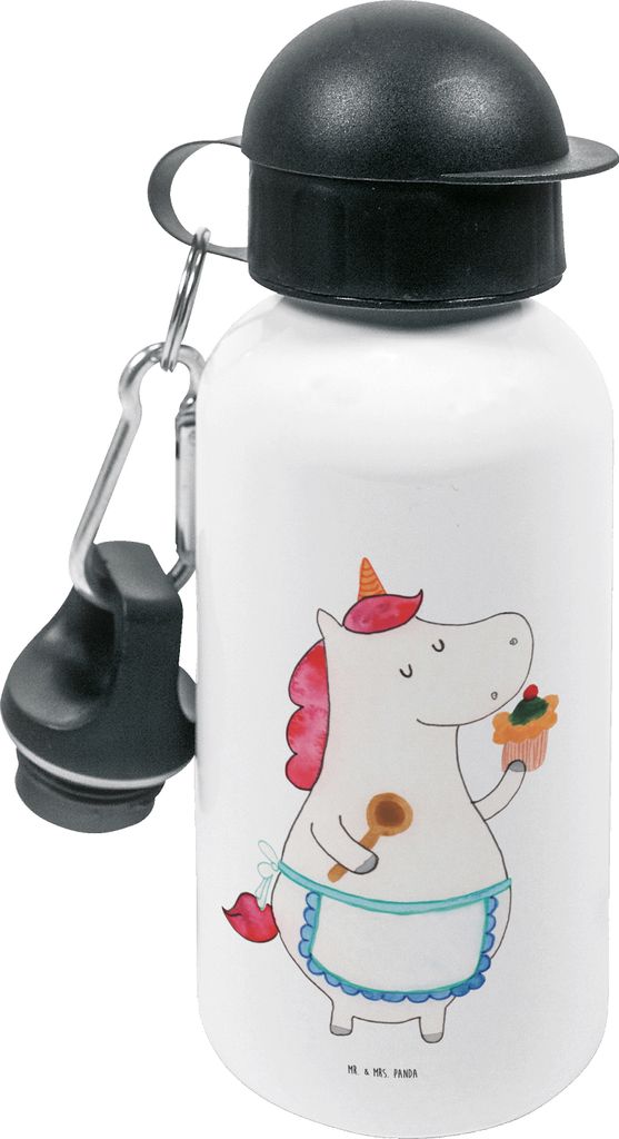 Mr. & Mrs. Panda Wasserflasche Einhorn Küche - Weiß - Geschenk, Kindertrinkflasche, Koch, Muffin, Kindergarten Trinkflasche, Sportflasche, Einhö...
