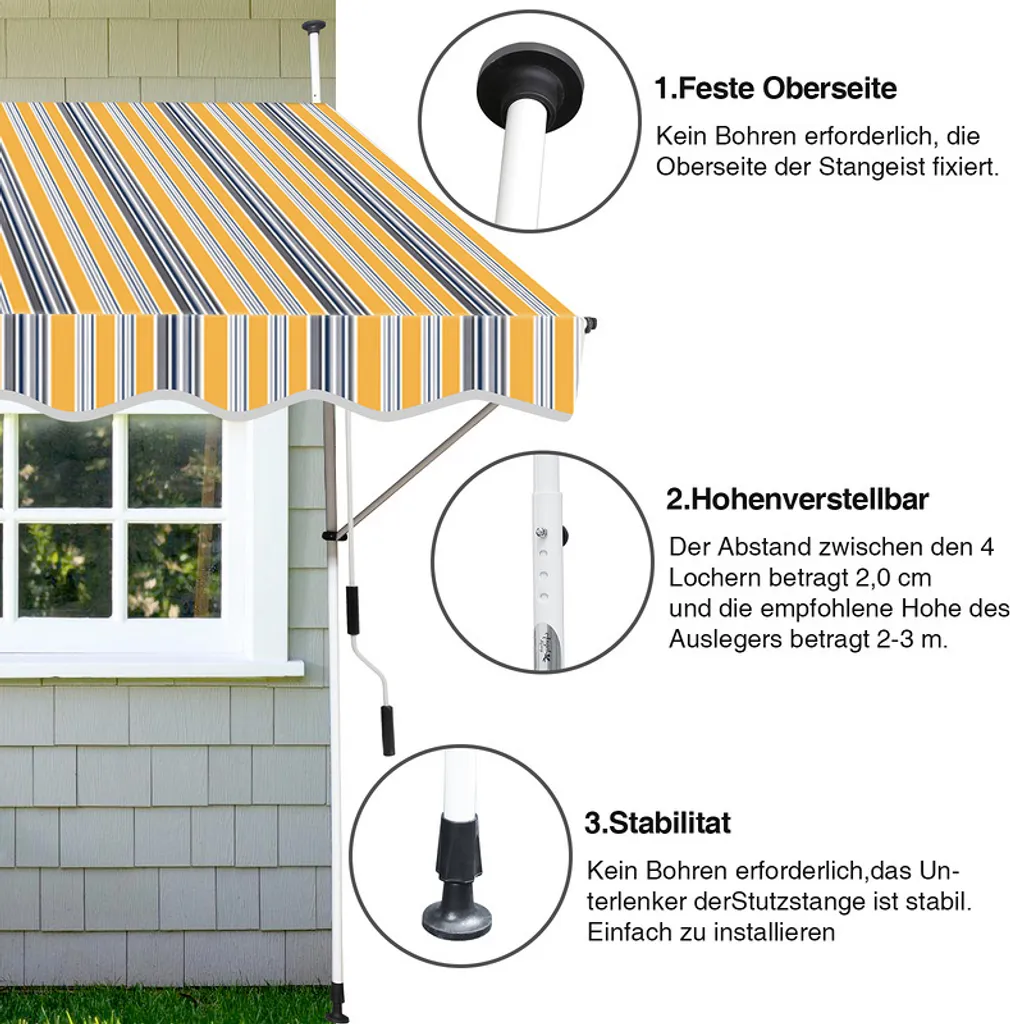 Tenda da Sole Balcone 300cm Jopassy | Montaggio Facile No Trapano - 3