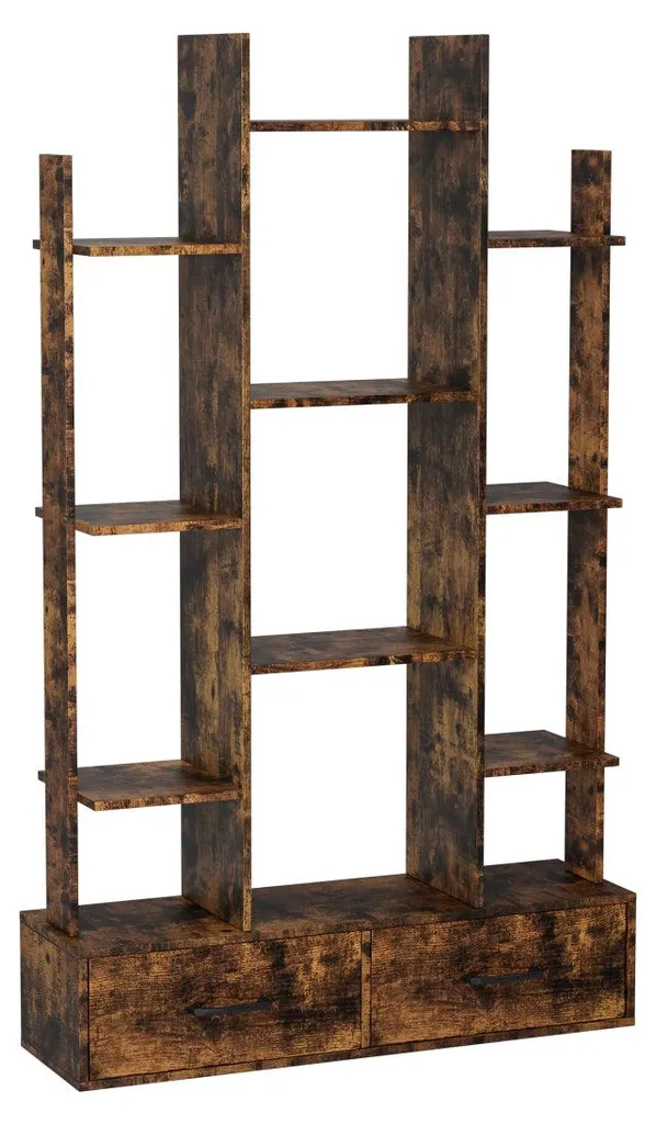 Bibliothèque 12 compartiments style rustique avec tiroirs de rangement - 11