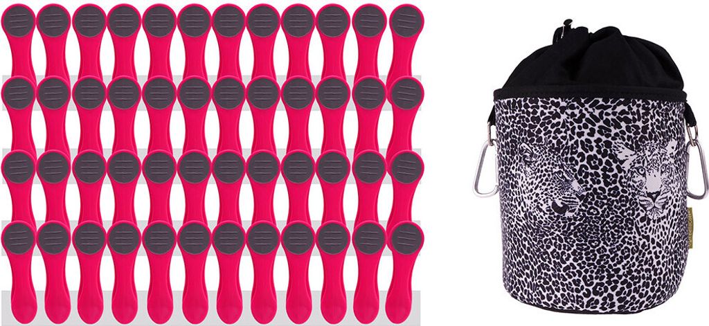 trendfinding 48 Wäscheklammern Pink-Anthrazit Edelstahl und 1 Klammerbeutel Leopard