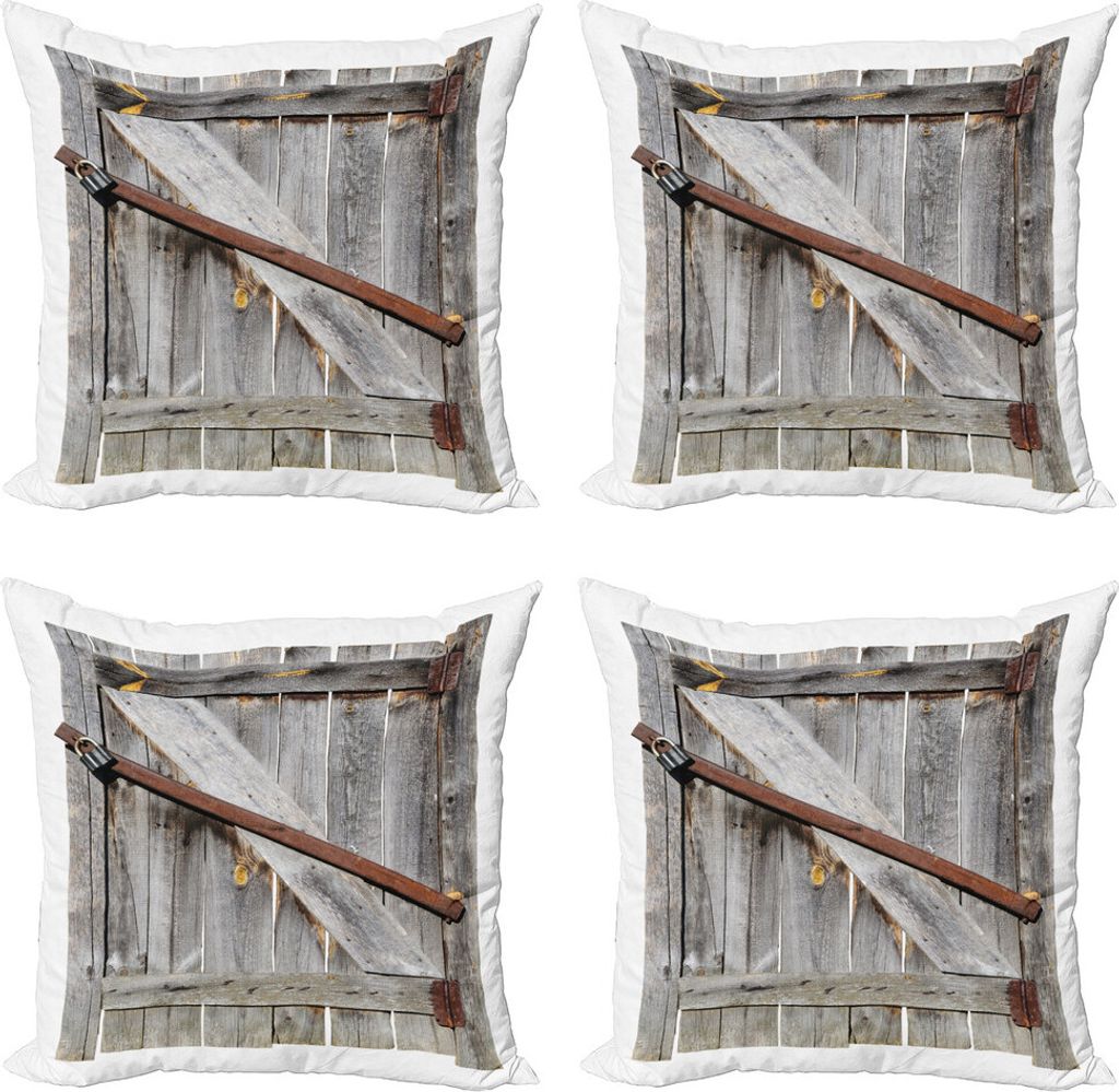 ABAKUHAUS Rustikal Kissenbezug Set (4 Stück), Im Alter von Holz Scheunentor, Moderner Doppelseitiger Digitaldruck, 50 cm x 50 cm, Braun