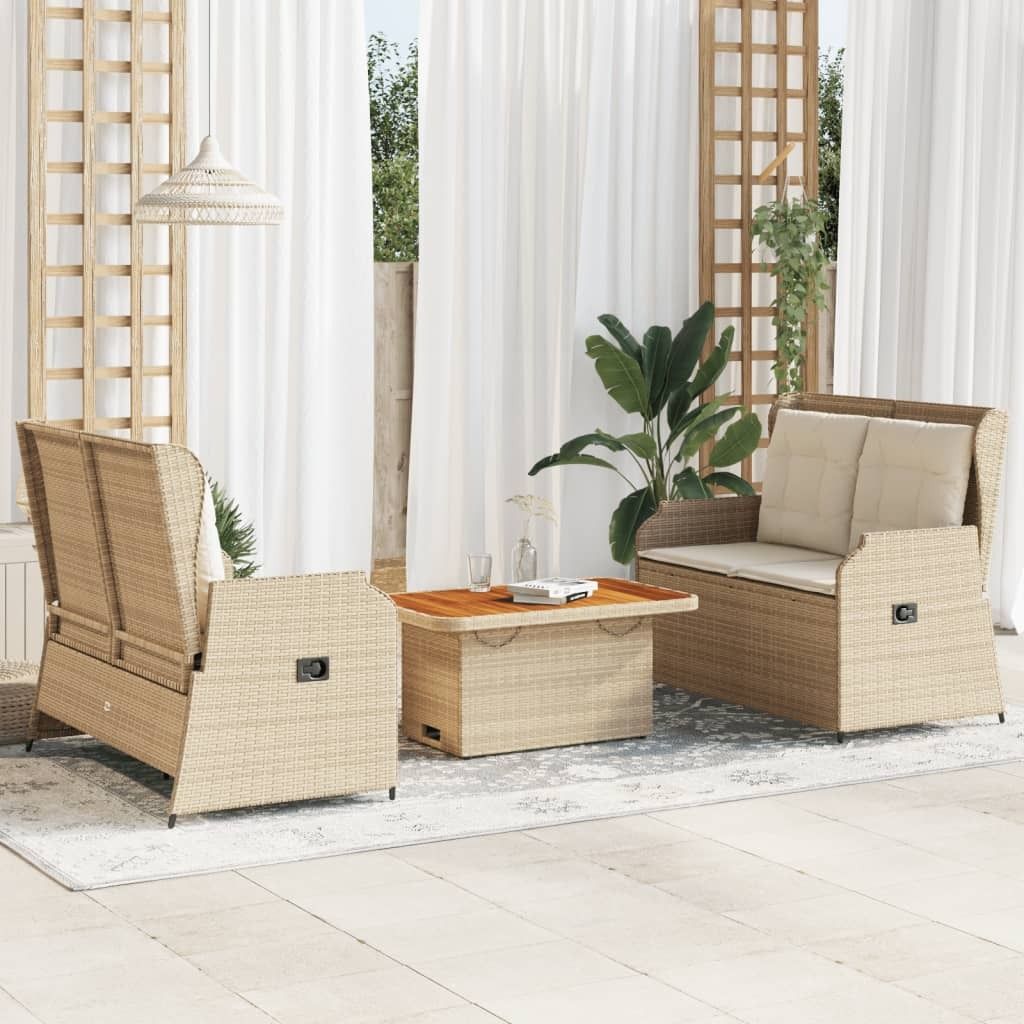 "Rabatt" 3-tlg. Garten-Lounge-Set - Wetterfestes Sitzgruppe - für 2 Personen - mit Kissen Beige Poly Rattan - Lounge-Dining set CC10267