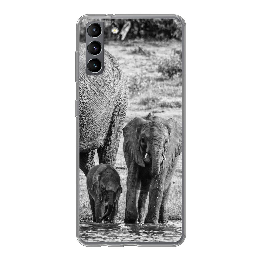MuchoWow Handyhülle Schutzhülle Hülle für Samsung Galaxy S21 Plus Elefant - Wasser - Tiere - Schwarz - Weiß Silikon Softcase Handy Hülle - ...