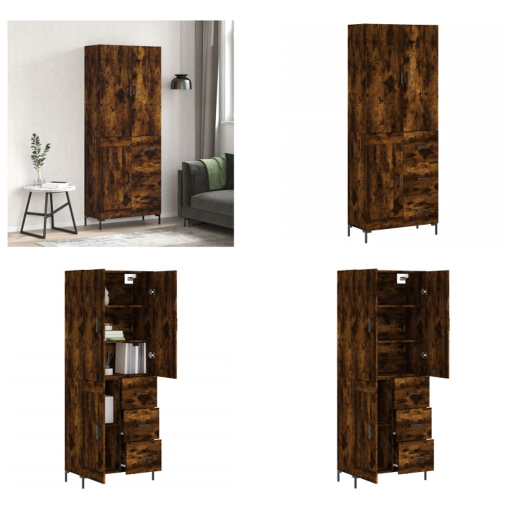 vidaXL Highboard Räuchereiche 69,5x34x180 cm Holzwerkstoff - Highboard - Highboards - Sideboard - Schrank