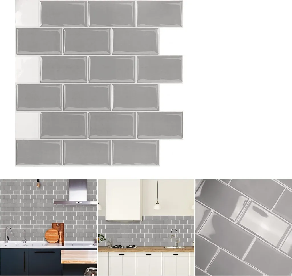 Décoration carrelage adhésif pour rénover crédence cuisine gris 30x30cm