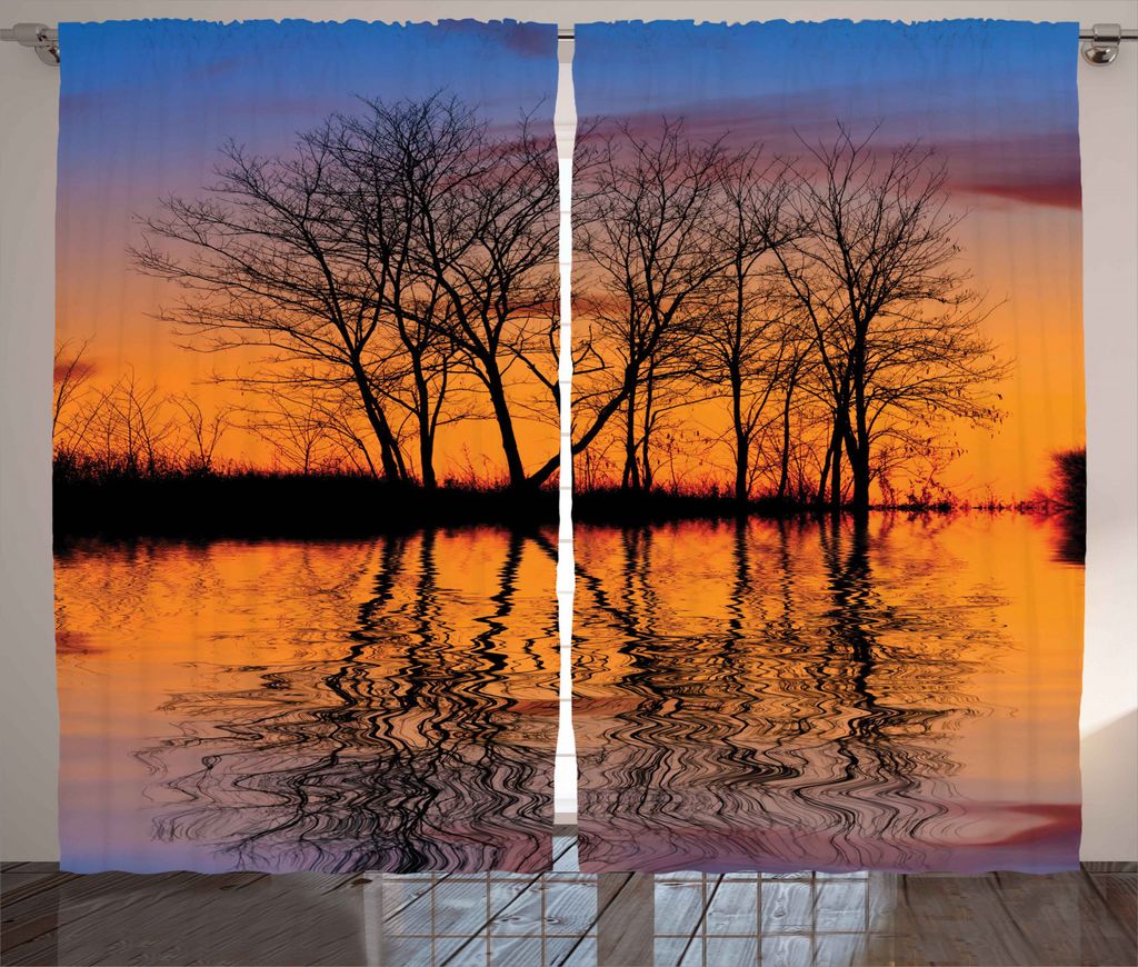 ABAKUHAUS Natur Rustikaler Gardine, Sonnenuntergang durch den See, Schlafzimmer Kräuselband Vorhang mit Schlaufen und Haken, 280 x 245 cm, Mehrfarbig