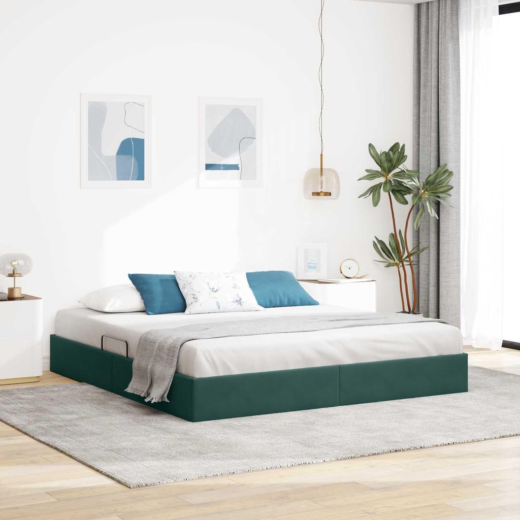 "Seasonal Sale"Aufbewahrungsbett/Doppelbett 2 Personne - CLORIS - Bettrahmen für Schlafzimmer - mit Kopfteil Dunkelgrün 180x200 cm Samt - Klassis...
