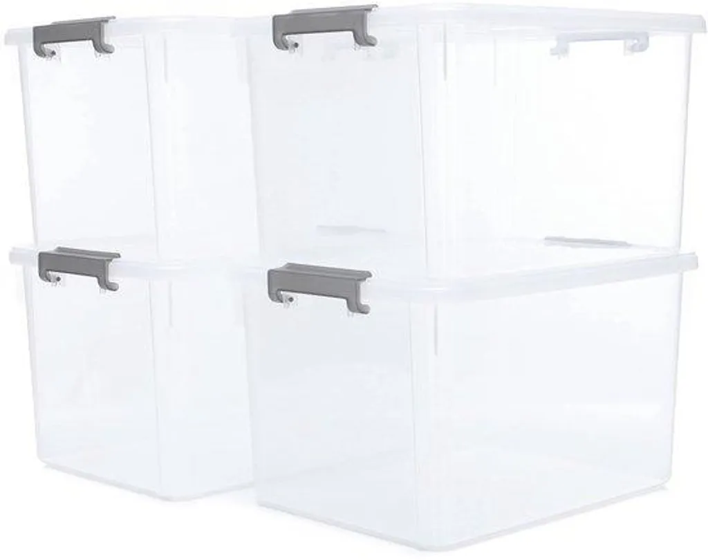 Bac de rangement plastique à 4 niveaux avec couvercle et volume 30L