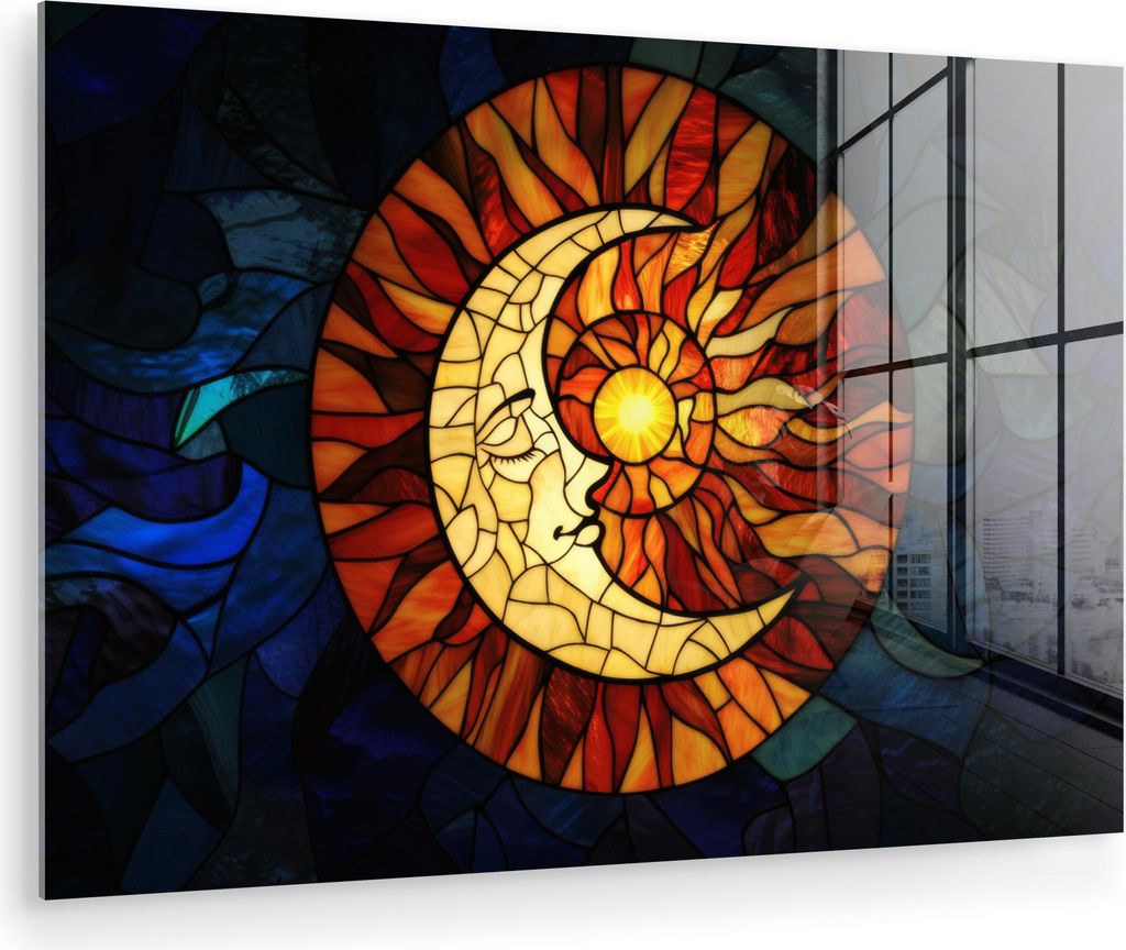 MuchoWow Glasbilder - Bilder auf Wandbild - Foto auf Glas Mosaik - Glas - Mond - Dunkelblau 30x20 cm Wanddekoration aus Glas - Acrylglasbild - Acry...