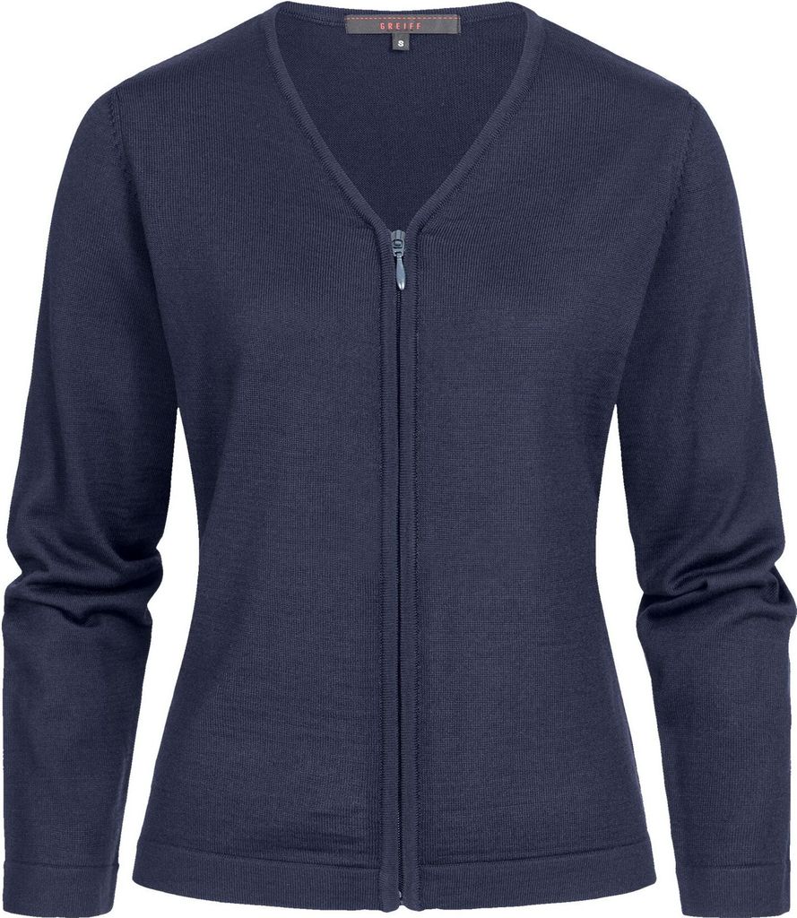 Greiff STRICK Damen Strickjacke V-Neck Reißverschluss Dunkelblau S