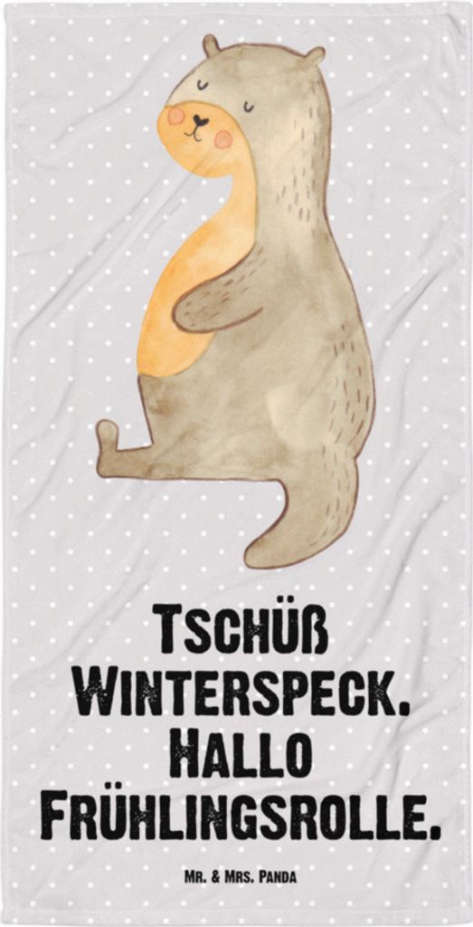 Mr. & Mrs. Panda Strandtuch Otter Bauch - Grau Pastell - Geschenk, Badehandtuch, Winterspeck, Seeotter See, Essen. Foodlover, Sportmuffel, Duschhan...