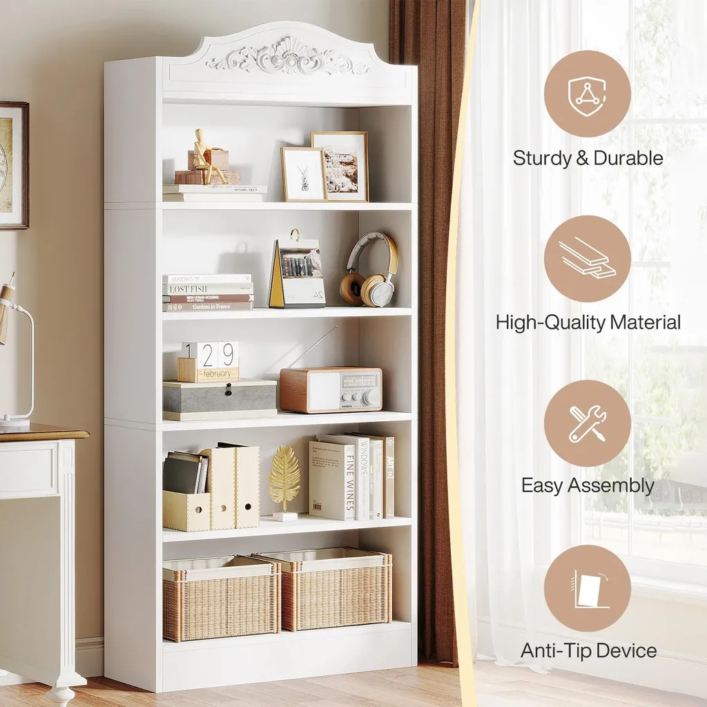 Étagère de rangement avec placard blanc - Bibliothèque haute moderne