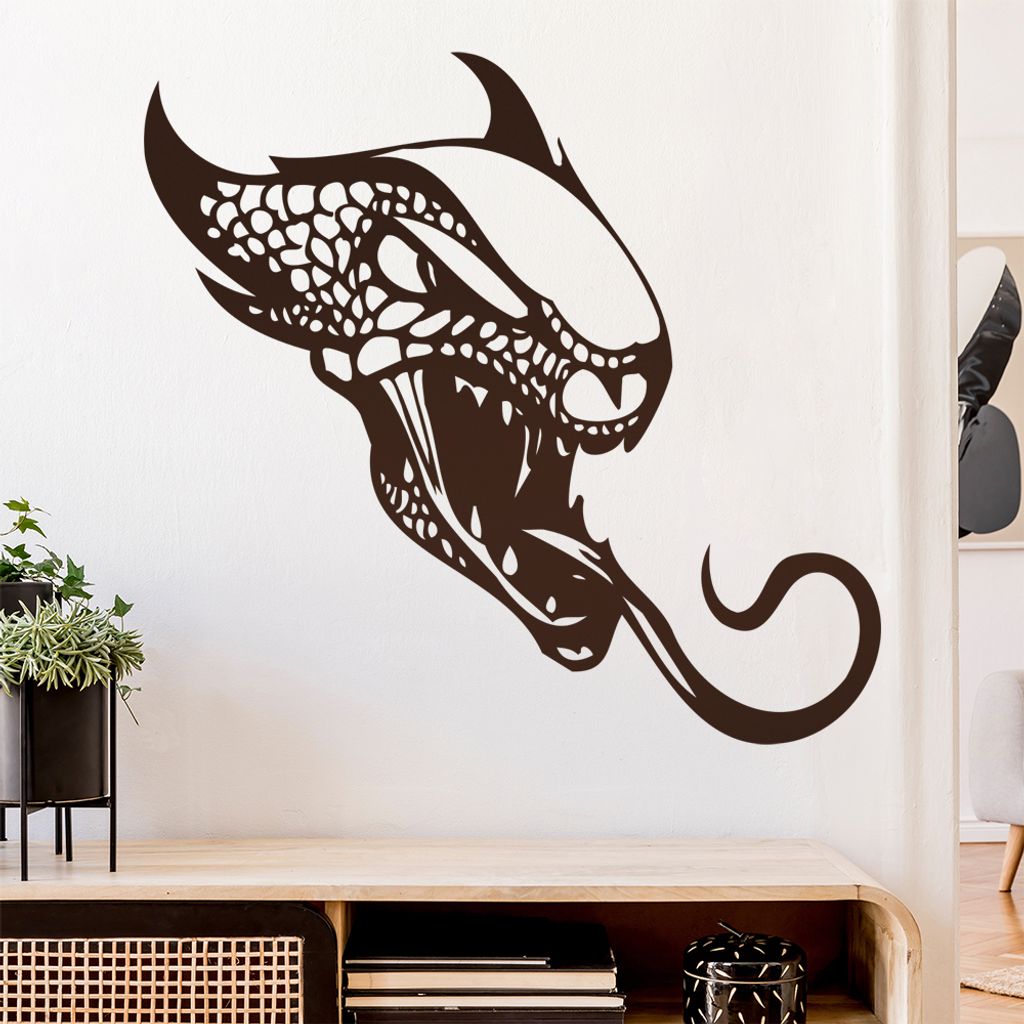 Drachen Kopf Wandtattoo in 6 Größen - Wandaufkleber Wall Sticker - Dekoration, Küche, Wohnzimmer, Schlafzimmer, Badezimmer