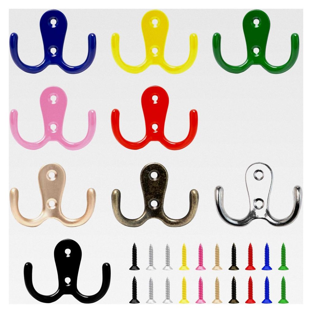 10 Stück Bunte Doppelhaken Wandhaken Vintage Kleiderhaken aus Metall für Badezimmer, Küche, Schlafzimmer