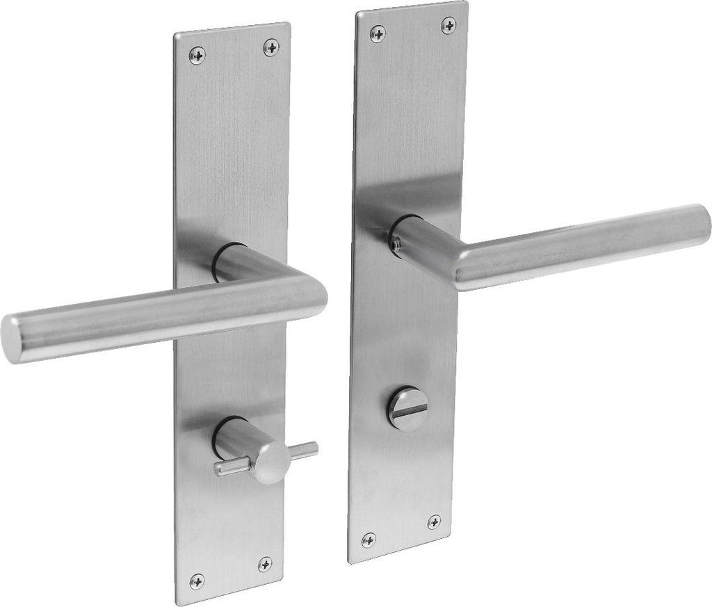 Intersteel Türdrücker Jura auf Schild 250x55x2 mm mit Bad/WC 78 mm + 8 mm stift Edelstahl gebürstet