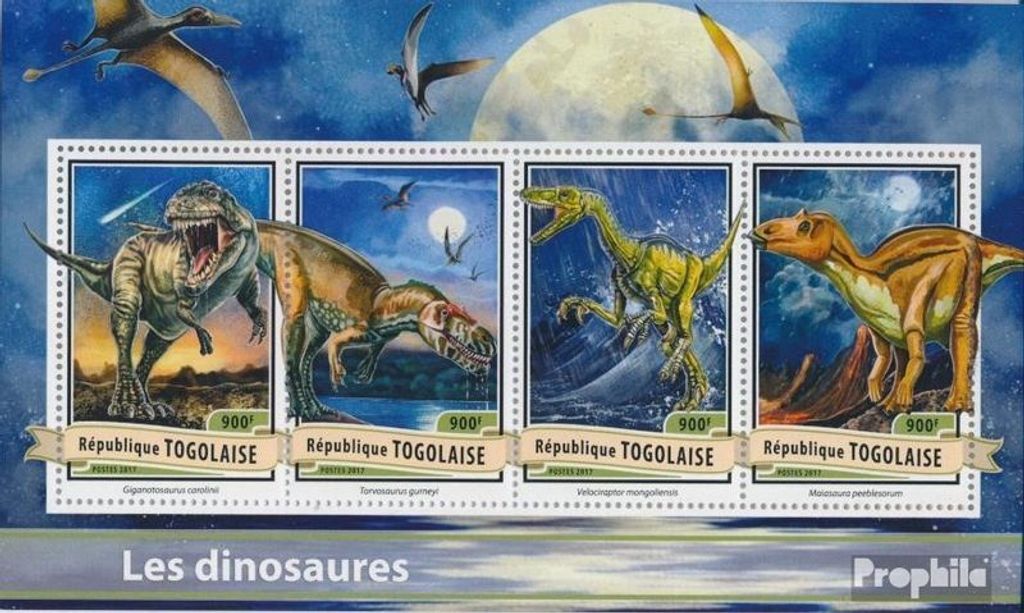 Briefmarken Togo 2017 Mi 7949-7952 Kleinbogen (kompl. Ausgabe) postfrisch Dinosaurier