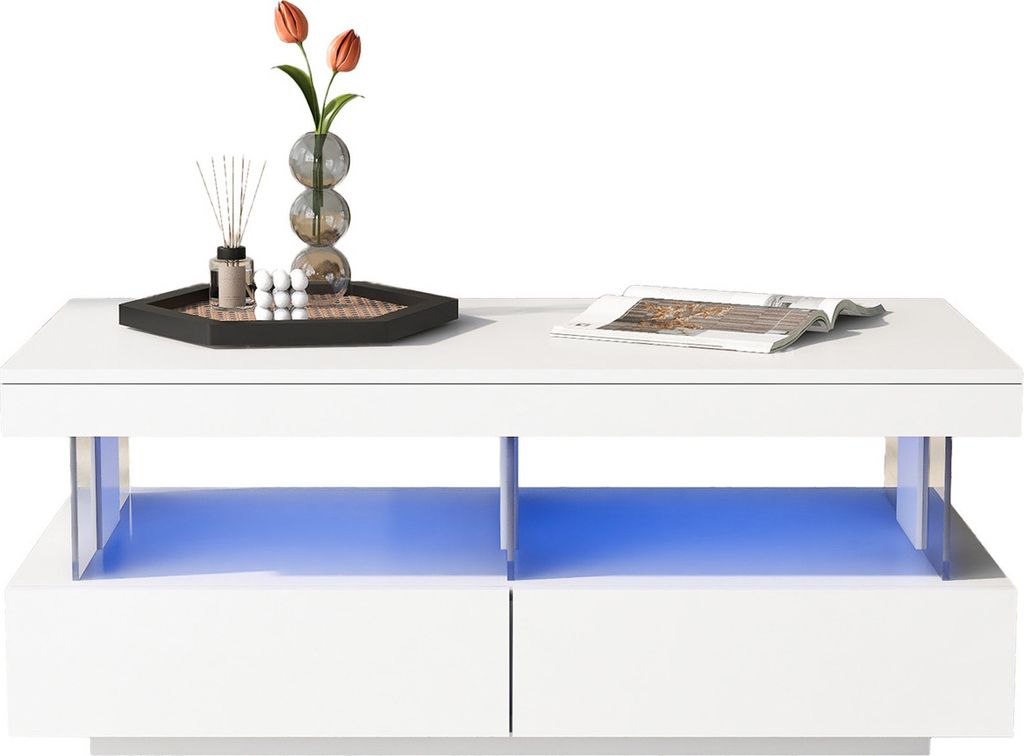 Couchtisch moderner Hochglanz-Sofatisch(Weiss)Teetisch Kaffeetisch Beistelltisch, Wohnzimmertisch,Langlebige, kratzfeste und glatte Tischplatte