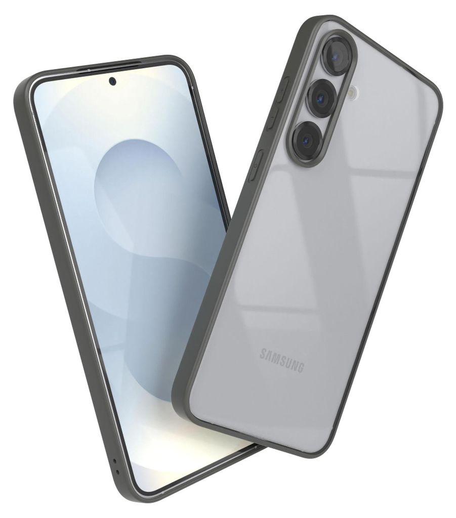 EAZY CASE Clear Hybrid Bumper Hülle für Samsung Galaxy S25 Plus, Handyhülle stoßfest mit Kameraschutz, Handycase dünn in Grau